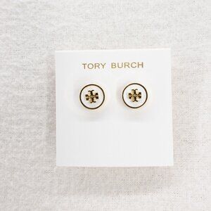 Tory Burch Kira Enamel Circle Stud Earrings New Ivory/Tory Gold OS